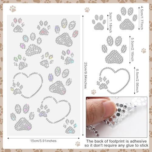 Epakh 84 Glitter Bling Rhinestone Sticker, Paw Print, Silver