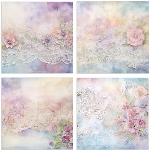 6x6 Scrapbook Paper Pad - Silent Blossom Vintage Lace 160gsm Cardstock, 24 Pcs Pastel Watercolor Floral Decorative Paper for Wedding Junk Journal Supplies