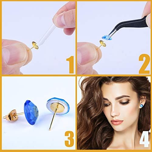 Gold Earring Posts Stainless Steel, Hypoallergenic Flat Pad Earring Studs