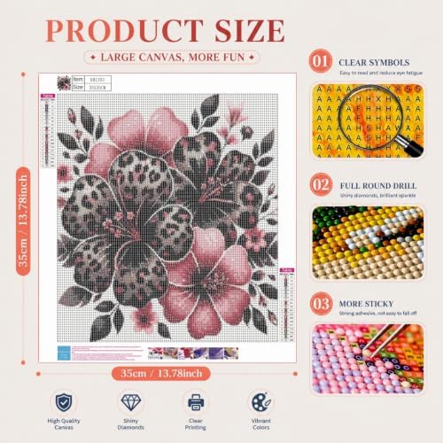 DOTSTART Leopard Flowers Diamond Art Kits for Adults, Full Round Gem Art