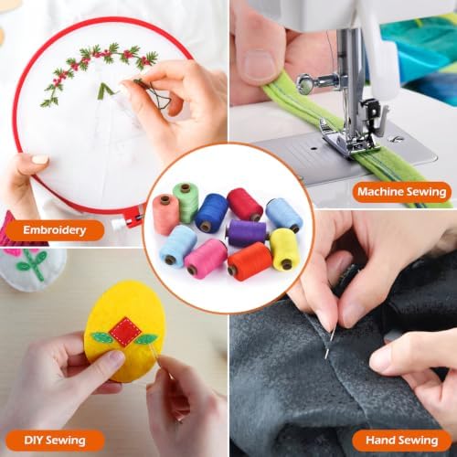 24 Pcs Sewing Thread Kit, 1000 Yards Each Spool 402 Polyester Thread with Sewing Needle & Threader, Sewing Threads for Sewing Machine, Hand Stitching, Embroidery
