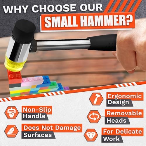 Small Rubber Mallet Hammer 1", 25 mm Double-Sided Head, Non-Slip Grip