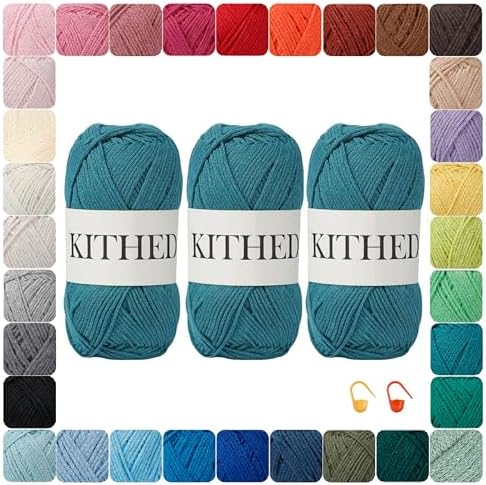 Cotton Chainette Yarn,4 Medium (Worsted)-10oz,3 Pack,Knitting Yarn for Beginners,Thicker for Crocheting and Knitting (37 Jade)