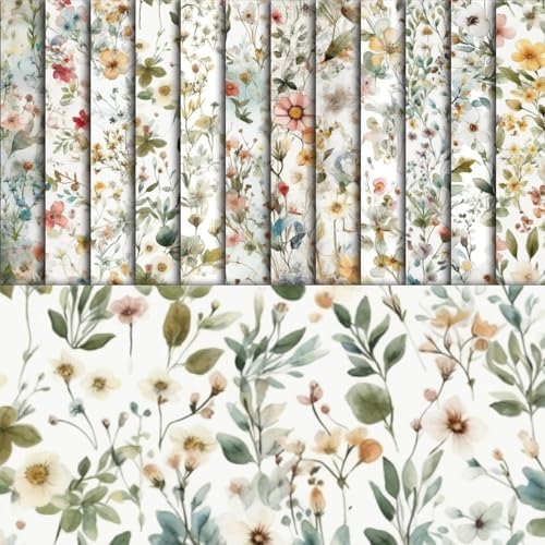 48 Sheets Floral Vintage Scrapbook Paper,Watercolor Vintage Floral Pattern Decorative Scrapbook Paper for Journals DIY Cards and Photo Albums,Aesthetic Craft Supplies