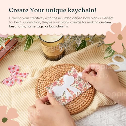 YOPPIX 10 Pcs Sublimation Bow Blanks, Sublimation Acrylic Bow Blanks Keychain for Heat Transfer Keychain Luggage Tag Baggage Handbag Travel Suitcase Tags, Home Gift Crafts Supplies
