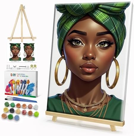 HeeBenor Framed Paint by Numbers Kit for Adults, Black Women, 8x12 Inch