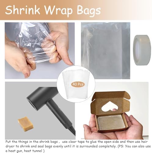 BZIDII 36Pcs Soap Boxes for Homemade Soap and 40pcs Shrink Bags,3.54 X 2.36 X 1.18 Inch Soap Boxes with Window,Bar Soap Packaging Kraft Box Supplies（Brown）
