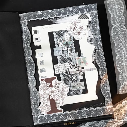White Lace PET Tape For Journaling Retro Glitter Scrapbook Lace PET Tape Stickers Aesthetic Music Note Star Bow Rose Flower Border Stickers for Scrapbooking Supplies Planner Gift Wraping Crafts Decor