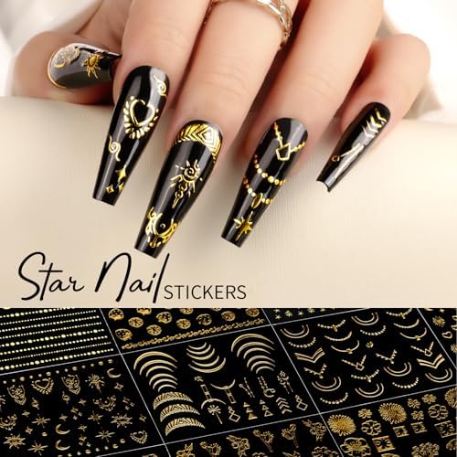 Teenitor 50 Sheets Nail Stickers for Nail Art, Nail Decals Gold Nail Stickers for Kids Women in Fall Winter Halloween Christmas, Nail Decorations