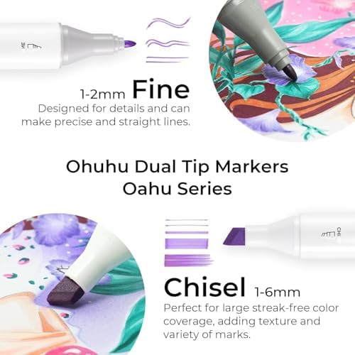 Ohuhu Alcohol Markers 200 Colors Chisel& Fine for Adult Coloring Refillable | AP Certified Art Marker, Dual Tips Alcohol-based for Artists Beginners Drawing Illustration Sketching, Oahu of Ohuhu Markers