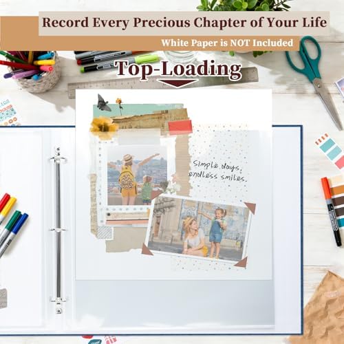 12x12 Inch Large Scrapbook Photo Album, 3 Ring Binder, Navy