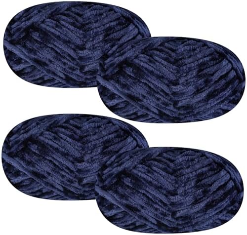 4 PCS 400g Soft Chenille Velvet Yarn for Crocheting,Fluffy Warm Yarn for Knitting and Crochet DIY Craft Blanket Bag Hat Scarve Clothe Gloves Slippers Doll (Navy Blue)