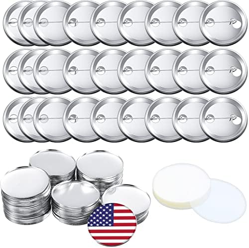 300 Pieces Blank Button Making Supplies Round Badge Parts Metal Pin Badge Kit for Button Maker Machine, Including Metal Shells Back Cover and Clear Film(2.28 Inch,Silver)