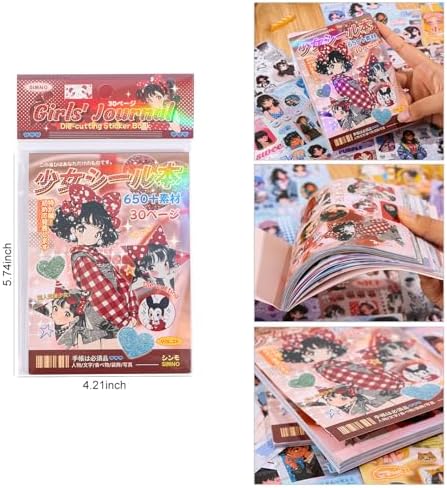 Girl's Japanese Retro Sticker Book, Anime Girl Theme - 650+ Cute Old Showa Style Comics Stickers, for DIY Scrapbooking Journaling Handbook Decoration