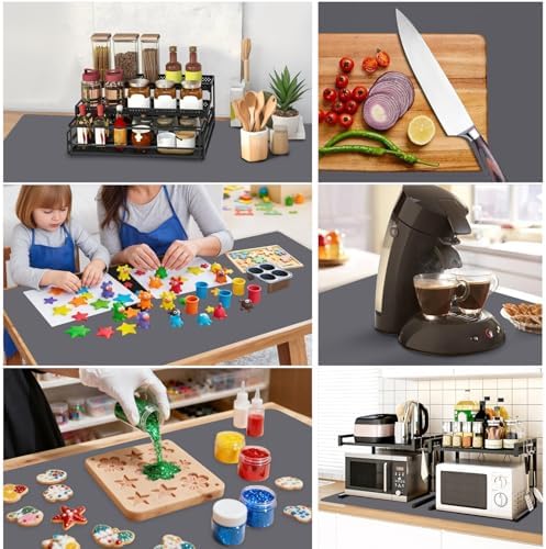 Extra Large Silicone Mat for Kitchen Counter, 31.5x17 Inch Heat Resistant Mat Countertop Protector, Non-Stick and Thick Silicone Pad Silicone Baking Mat for Dough and Pastry, Dark Gray