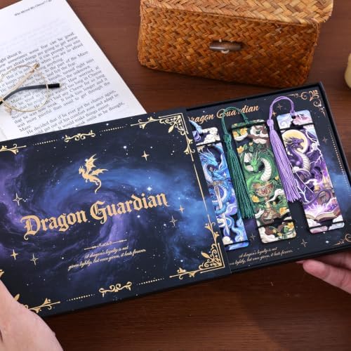 4 Pieces Wooden Dragon Bookmarks for Books, Journals, Planners - Cool Magic Book Markers for Reading Women & Men, Unique Book Marks Gifts for Book Lovers, Reading Accessories for Adults & Kids
