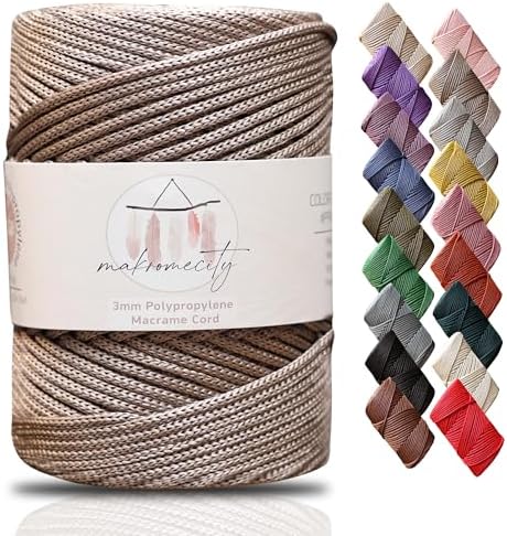Makromecity, Premium Polyester Macrame Cord 3mm x 131 Yards (394 feet) 3mm Polypropylene Mink Macrame Cord Crochet Macrame Bag Cord Crafts for Wall Hangings, Bags, Underplate, Rug