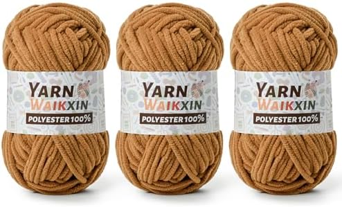 3 Light Tan Soft Chenille Yarn for Crocheting, Fluffy Chunky Crochet Yarn for Baby Blanket, (10.58oz/393yds) Fuzzy Velvet Yarn for Amigurumi&DIY Puzzle、Crafts、Scarf