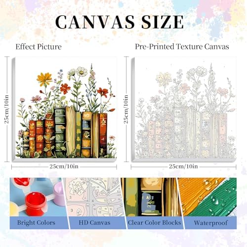Framed Paint by Numbers Kit for Adults Beginners – Books and Flowers
