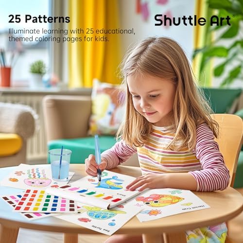 Shuttle Art Paint with Water Coloring Book for Kids, 25 Sea World Themed Pages with 2 Brushes, Mess-Free Watercolor Paint Set, Travel-Friendly Art Craft Gift for Toddlers, Birthday Christmas Gift