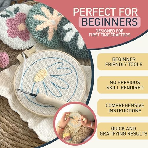 Emri Lane Punch Needle Kit – 6 Floral Design Punch Needle Embroidery Kit