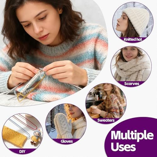 IOGOG 6 Pcs Knitting Stitch Holders, 6 Size Aluminum Stitch Holders for Knitting, Color-Coded Stitch Holder Set, Large Safety Pins for Sweaters, Scarves, Crochet & DIY Craft Projects (6 Colors)