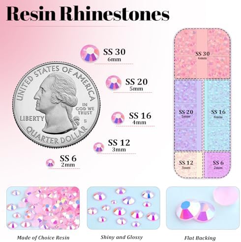 Resin Rhinestones for Crafting with 3Pcs 10ml B7000 Jewelry Glue, 1 Box Light Pink AB Flatback Gems Crystals Diamond for Bedazzling Crafts DIY Nail Art Makeup, Gems for Clothing Tumblers Shoes