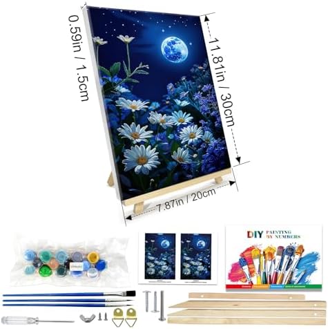 JOOZ Paint by Numbers Kit for Adults with Frame, Moon Paint by Number with Easel, DIY Starry Sky Flowers Oil Painting by Numbers, Easy Adult Paint by Number Kits on Canvas for Wall Decor 8x12 Inch