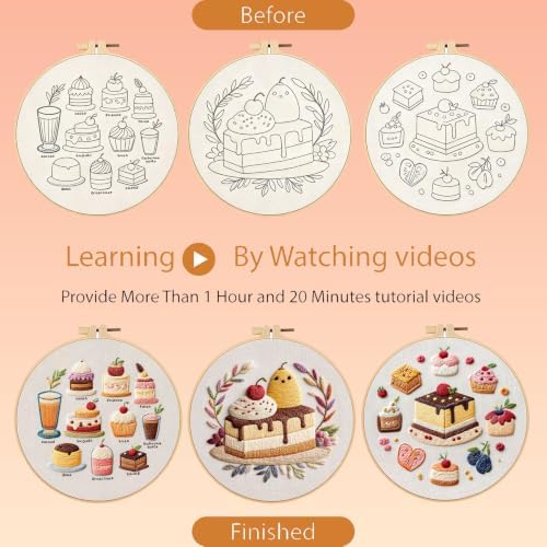 FEIYUENO 3 Sets Cake Pattern Embroidery Kit for Beginner Adults