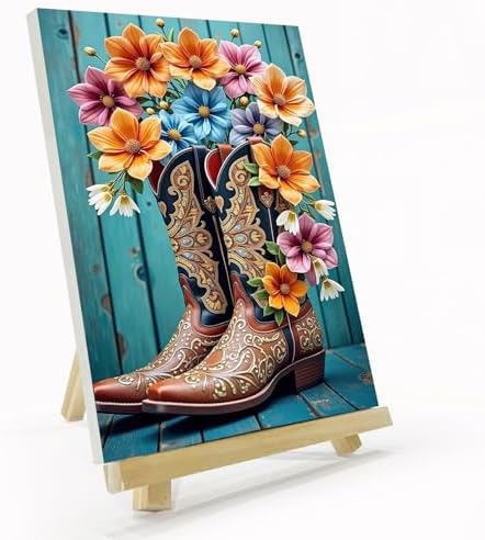 JOOZ Cowboy Boots Framed Paint by Numbers Kit for Adults 8x12 Inch