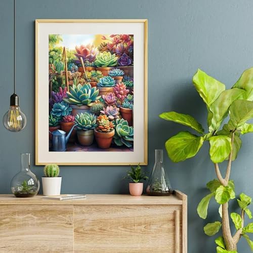 VeGuude Diamond Art Kits for Adults,Succulent Plants Diamond Paintings Kits for Beginners,5D DIY Full Round Drill Diamond Dot Gem Art Painting Kits,for Home Wall Decor 12x16 inch