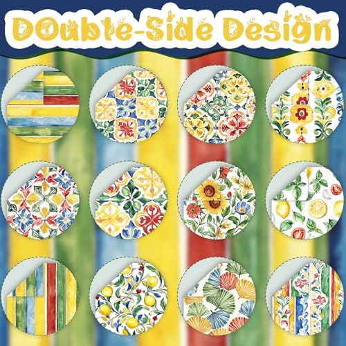 24 Sheets Watercolor Italian Tiles Scrapbook Paper, 12 Styles Watercolor Italy Tiles Seamless Patterns Decorative Craft Paper Folded Flat for Summer Card Making Photo Album Decor, 11.8'' x 11.8'