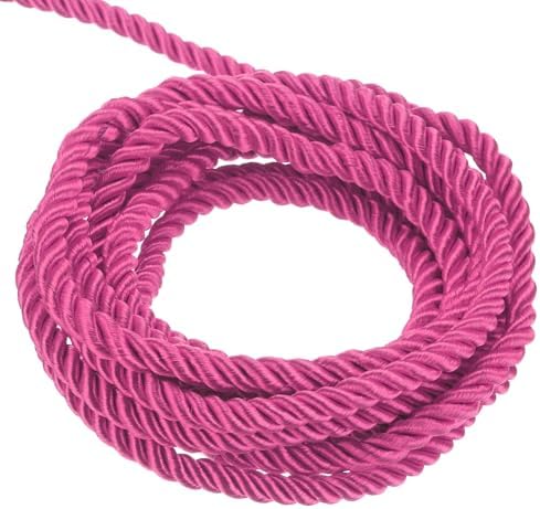 MECCANIXITY Twisted Cord Trim, 22 Yard 5mm 3-Ply Twine Braided Rope Shiny Thread String for Craft Gift Bag Curtain Christmas Decor, Rose Red - 20m