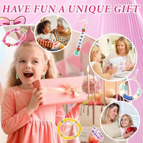 JMUQ Pink Clay Beads Bracelet Making Kit, 50 Strands 19260pcs Preppy Polymer Clay Heishi Beads and Letter Beads for Friendship Bracelet Jewelry Making, Arts and Crafts Gifts for Adults