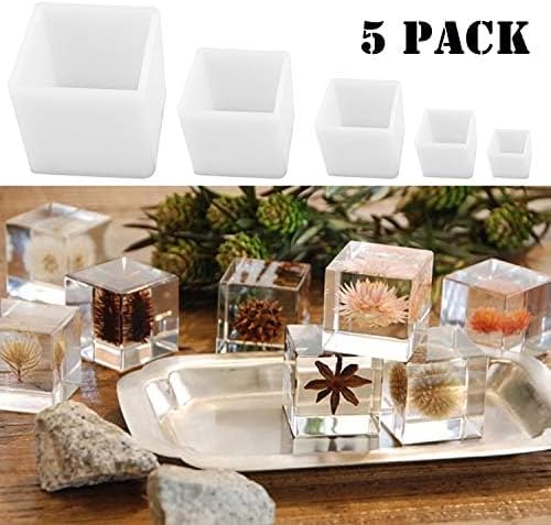 Resin Casting Molding Square Resin Mold Cube Silicone Molds for DIY Craft Making Silicone Clear Casting Molds (5size)