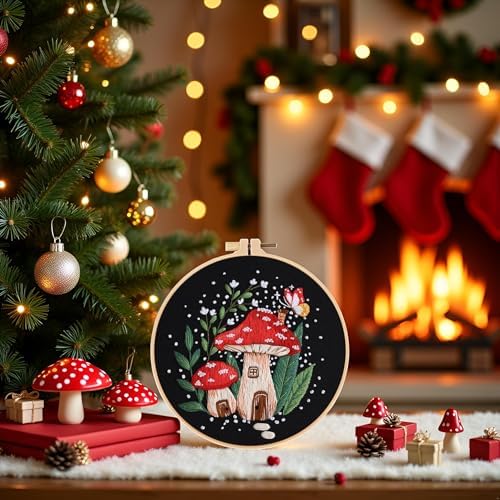 Haootadiy Beginner Embroidery Kit for Adults, Easy Cross Stitch Kit for Beginners and Adults, Full Embroidery Hoop Kit with Needles and Thread Included (Pattern 8)