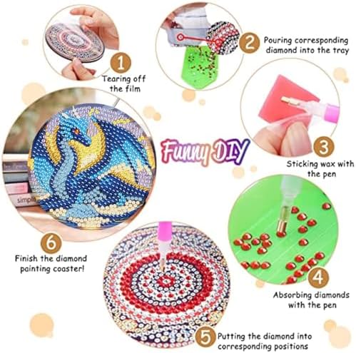 Zythron 8 Pack Diamond Art Coasters,Dragon Diamond Painting Coasters Kits