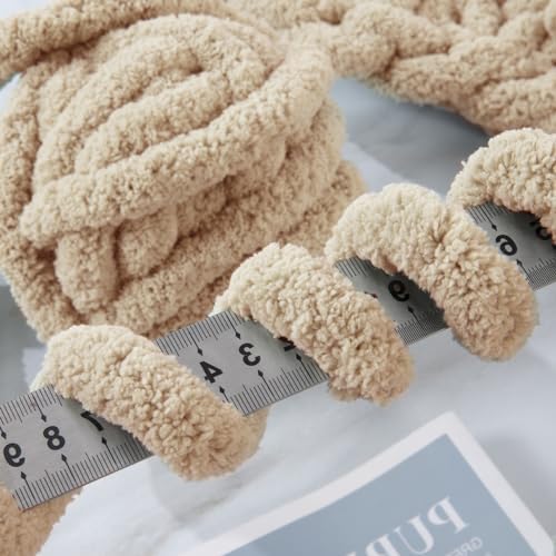 MABOZOO Assorted Chunky Yarn for Hand Knitting 8 Pack, Fluffy Jumbo Chenille Yarn, Soft Plush Yarn Bulky, Giant Thick Fuzzy Yarn for Arm Knitting,4 White & 4 Khaki(31.7 yds,8 oz Each Skein)