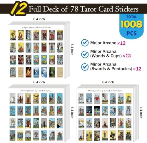 Joyppy Mini Tarot Stickers for Journaling – 1008 PCS Rider Waite Tarot Card Sticker Set,1.25" x 0.78", Waterproof Glossy Vinyl for Planner, Scrapbooking & DIY Crafts, Includes 4 Cheat Sheets
