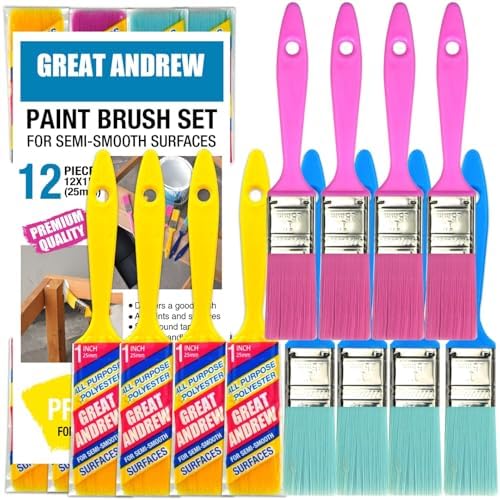 Great Andrew 12 PCS Small Paint Brushes 1 Inch Painting Acrylic