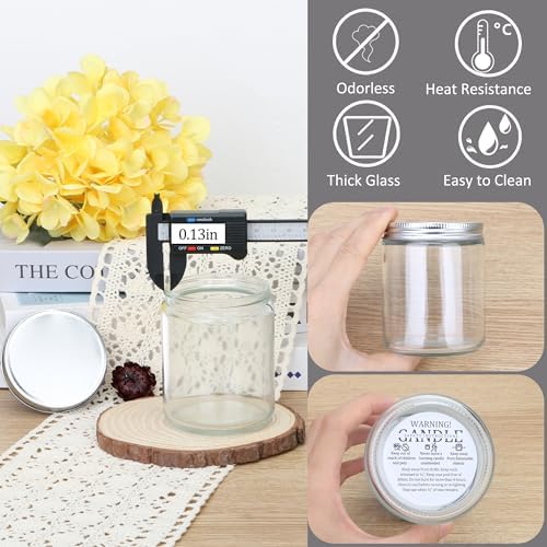 MILIVIXAY 20 Pack 8 OZ Thick Glass Clear Candle Jars with Silver Lids-Bulk Empty Candle Jars for Making Candles-Canning Jar for Spice, Liquid, Sample- Dishwasher Safe.