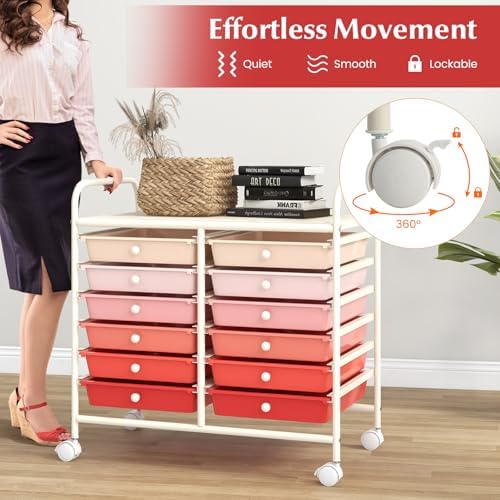 COSTWAY 12-Drawer Rolling Storage Cart, Utility Storage Organizer Cart