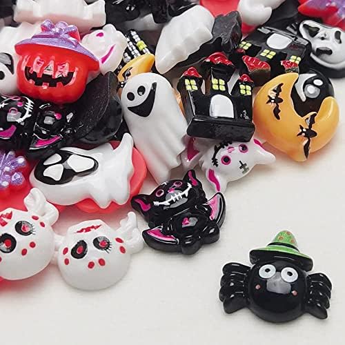 LibiIine 100pcs Mix Lots Flatback Resin Buttons Flat Back Scrapbooking Resin Flatback Craft (Halloween Lots)