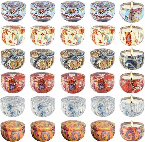 Phinicco Empty Candle Tins 24 Pcs 2.5OZ with Lids & Jars - Bulk (6 Colors)