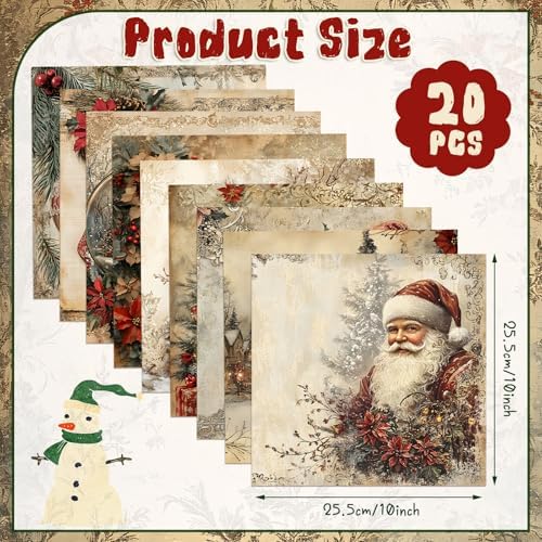 HunnmingRe 20 Pcs 10''x10'' Vintage Red Christmas Quilting Fabric Square Bundle Snowman Precuts Quiltted Fabric Santa Nutcracker Printed Patchwork Supplies for Winter Xmas Patchwork DIY Sewing Craft