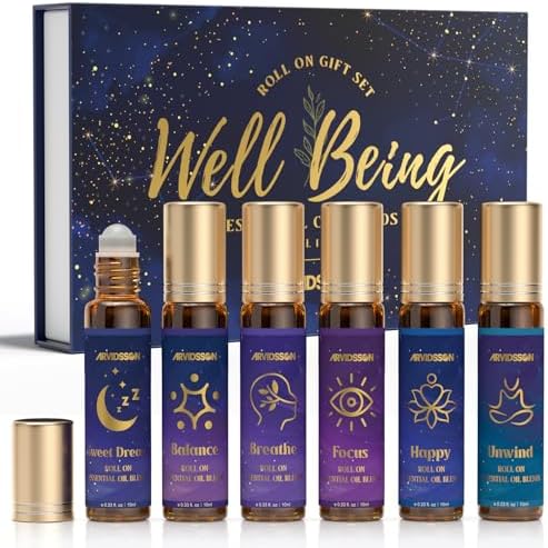 ARVIDSSON Essential Oils Roll On Set, Natural Self Care Essential Oil Blends Gift for Women - Sweet Dream, Unwind, Breahte, Balance, Focus, Happy, Aromatherapy Oil Roller for Body, Massage
