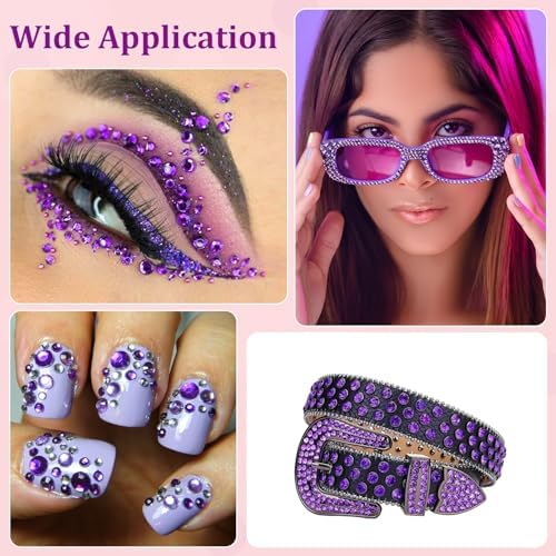 30000Pcs Dark Purple Rhinestones for Bedazzling with B7000 Jewelry Glue, Bedazzler Kit Bulk Flatback Gems, Resin Rhinestones for Crafting Crafts Clothing Shoes Nail Art Assorted Size 2/3/4/5/6mm