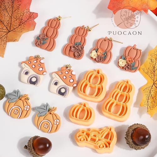 Puocaon Fall Polymer Clay Cutters - 11 Pcs Autumn Themed Cutters for Polymer Clay Jewelry Pumpkin Mushroom Earrings Making Kit for Polymeric Jewelry Design