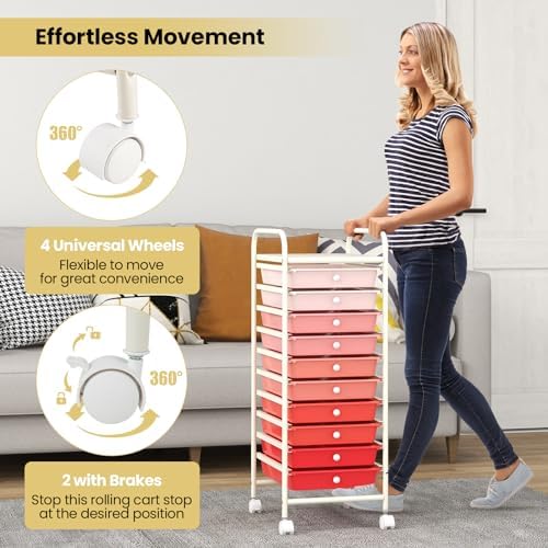 COSTWAY 10-Drawer Rolling Storage Cart, Utility Mobile Trolley