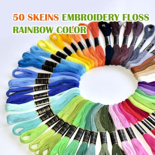 Friendship Bracelet String 50 Skeins Rainbow Color Embroidery Floss Cross Stitch Embroidery Thread Cotton Floss Bracelet Yarn, Craft Floss(Classic Color)
